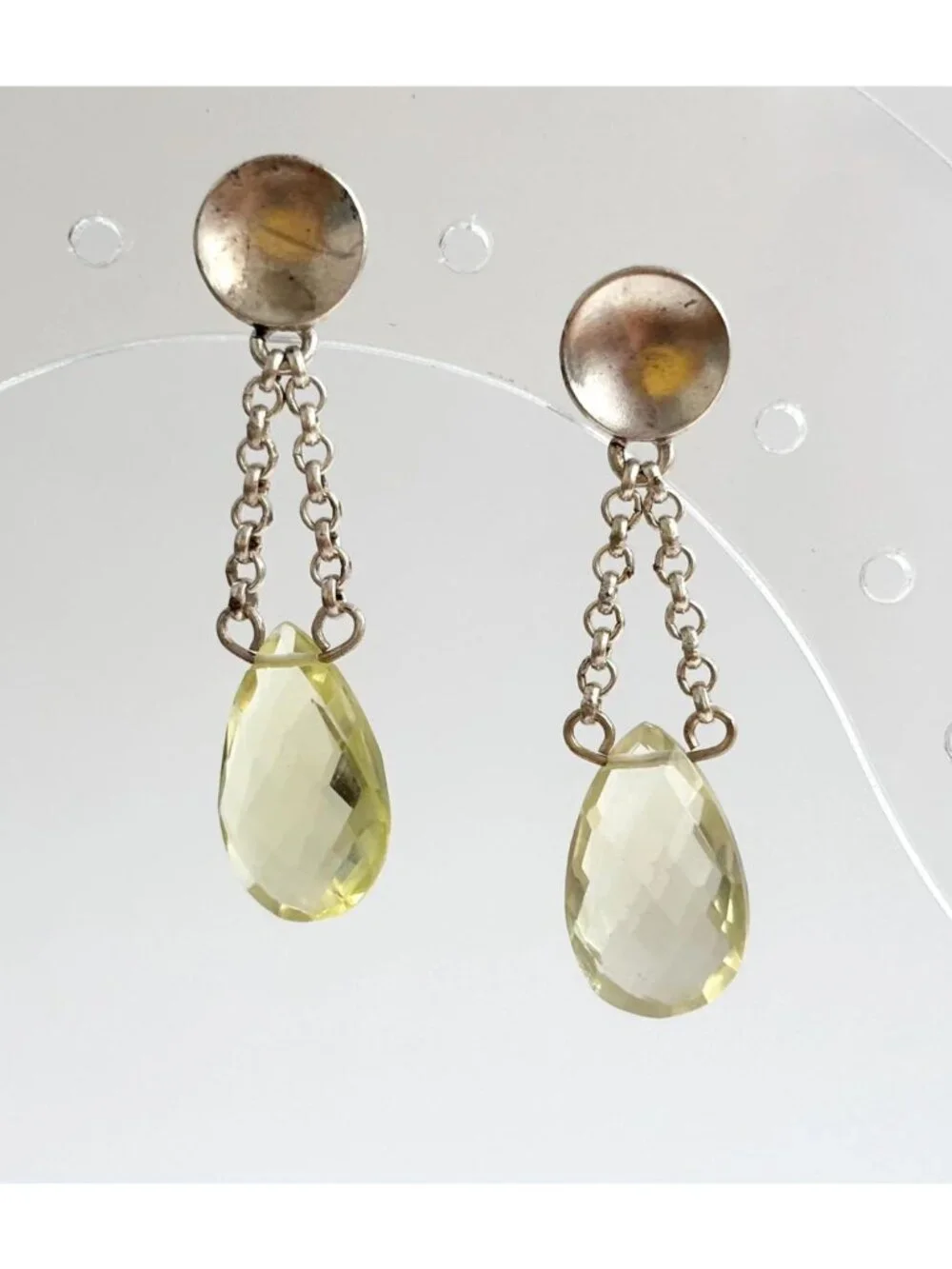 Peridot Gemstone Minimalist Teardrop Vintage Sterling Silver 925 Earrings